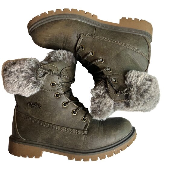 Lugz Fur Boots Army Green Lace Up Combat Style Faux Fur Boots Size 7.5 - Picture 6 of 7